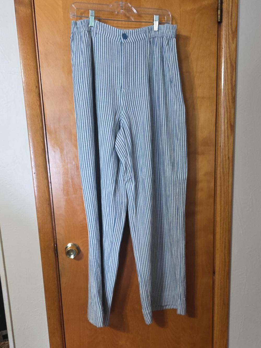 aerie Blue & White Vertical Stripe Wide Legged Loose Fit Pant
